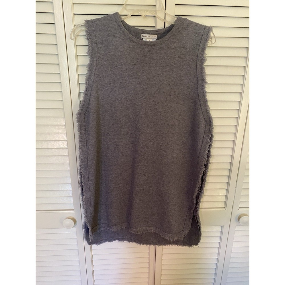 Crosstree Lane‎ Gray Fringe Tunic Top Tank Large EUC Boho Minimalist Textured